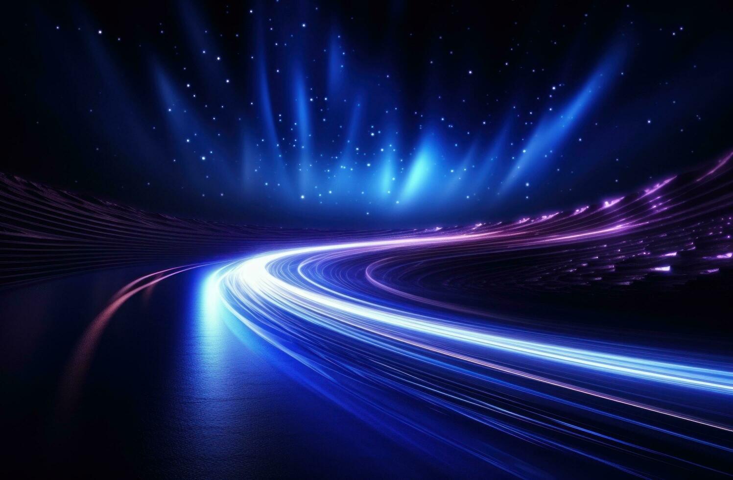 AI generated long blue streaks lighten the road at night, in the style of animated gifs photo