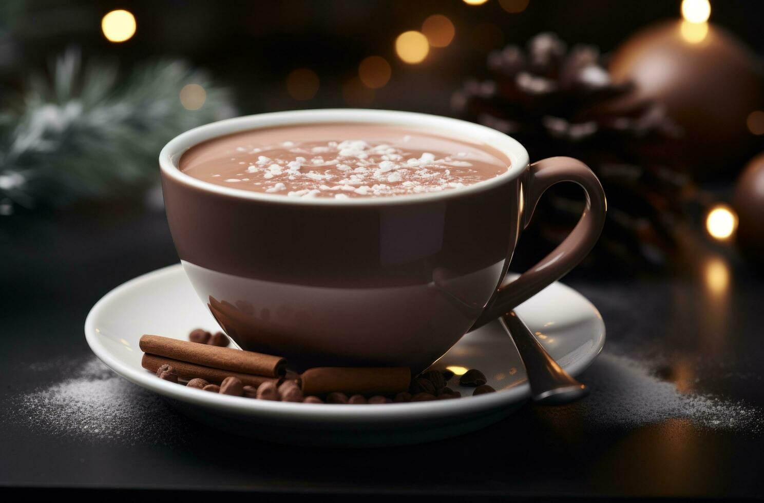 AI generated cocoa butter hot chocolate 3d wallpaper christmas photo