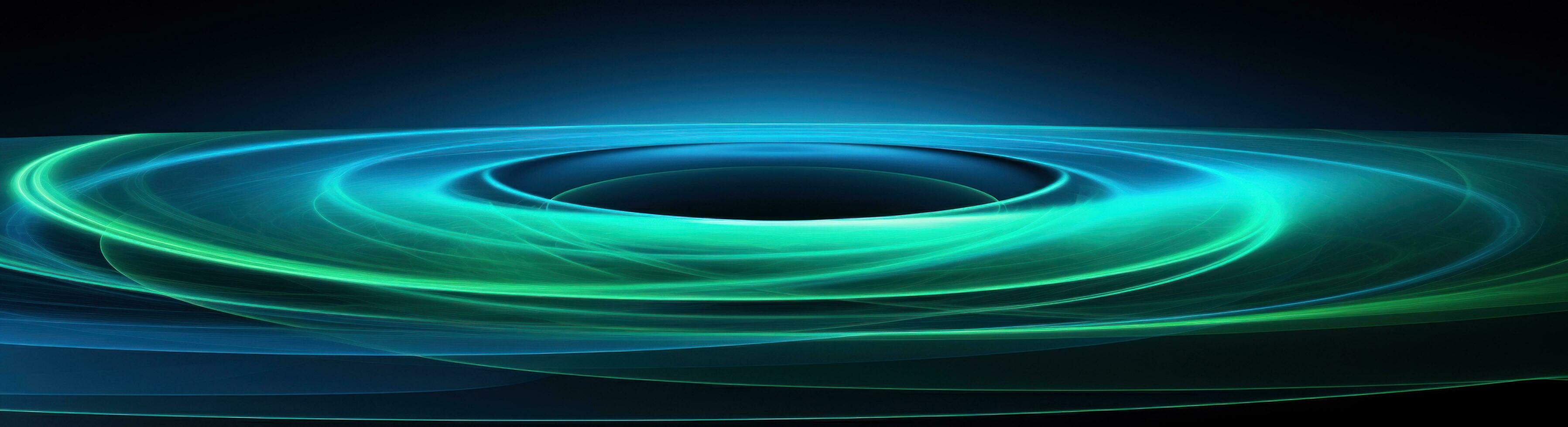 AI generated circular abstract design in blue with green lines photo