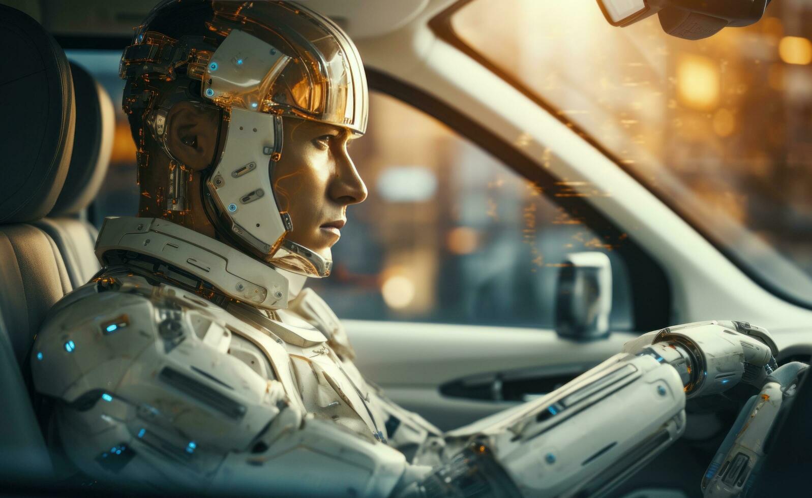 AI generated robot driver in a car photo