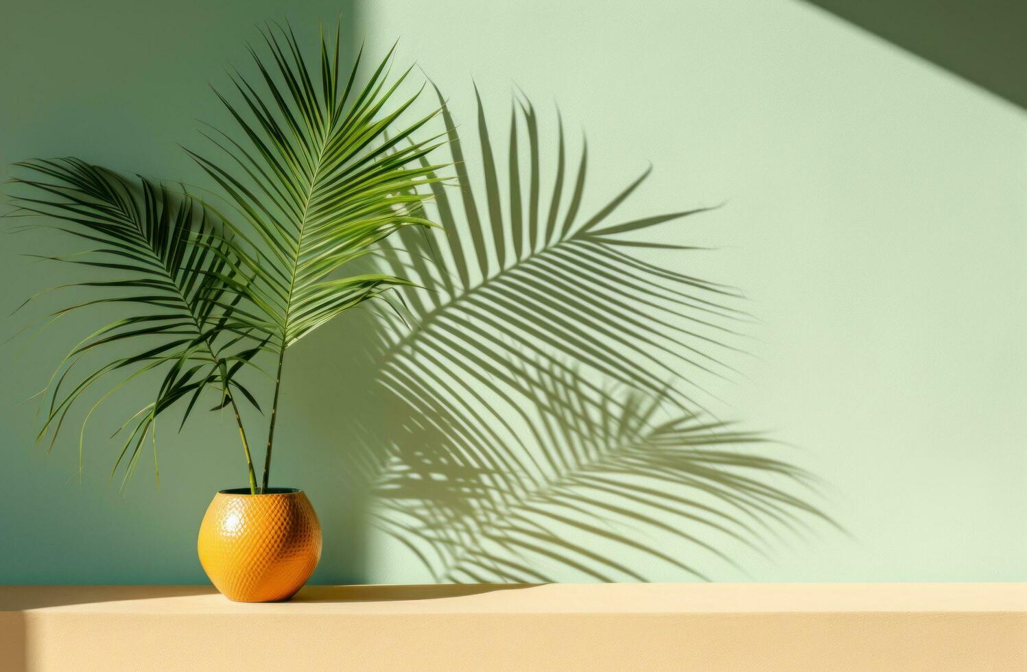 AI generated shadow of palm tree on the wall photo