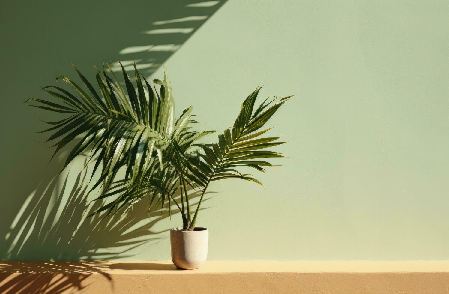 AI generated palm tree in shadow over a green wall photo