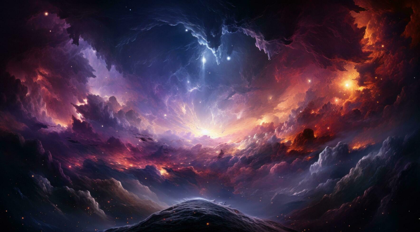 AI generated the colors of space, and clouds surround a space ship photo