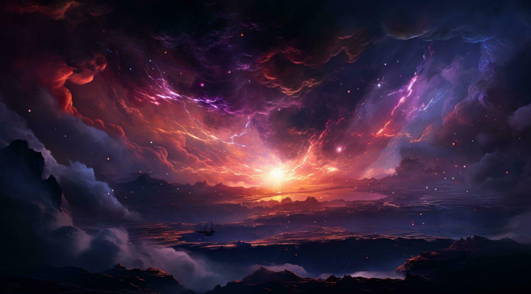 AI generated the colors of space, and clouds surround a space ship photo