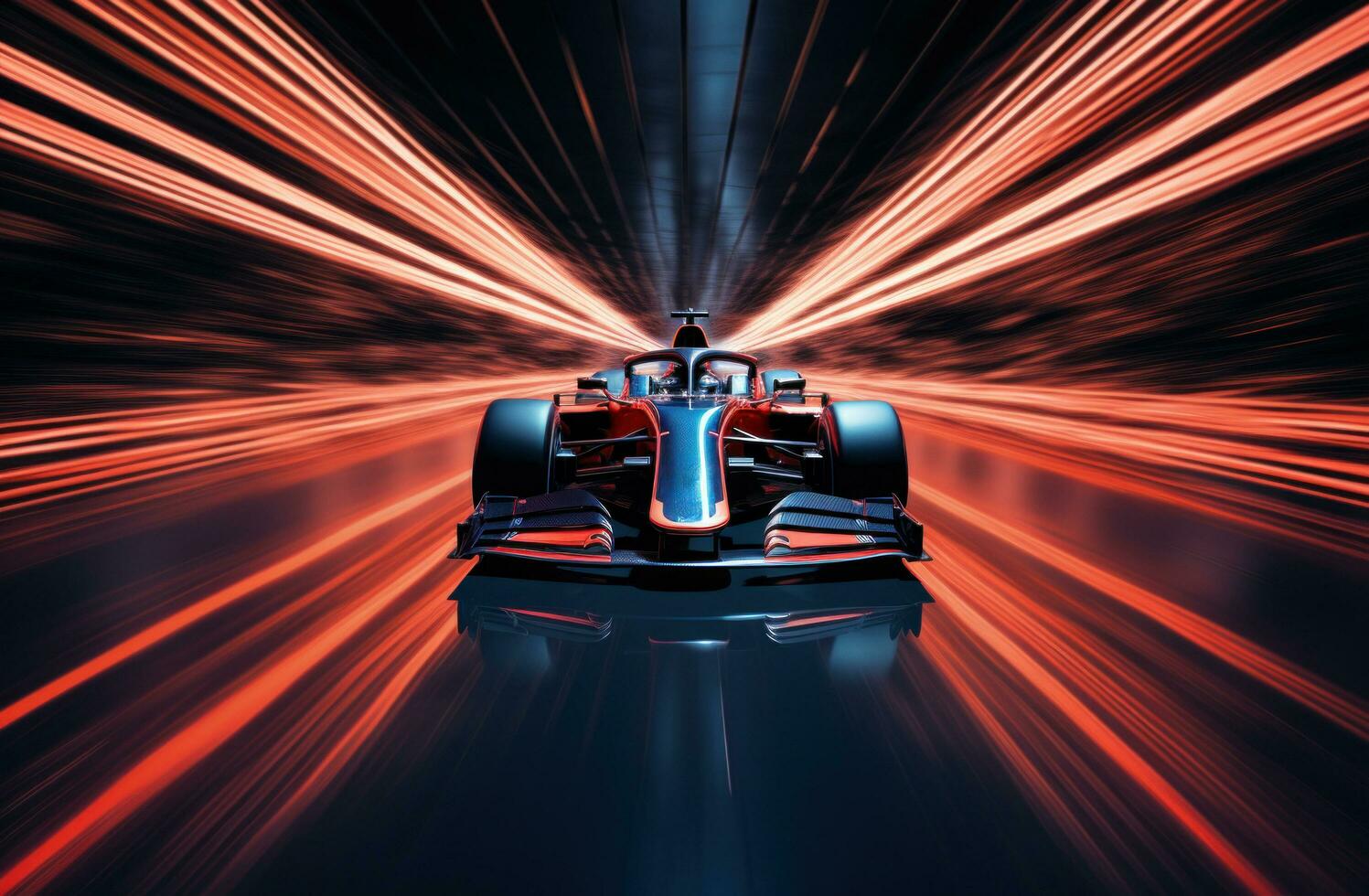 AI generated racing car on a track with light and traffic photo