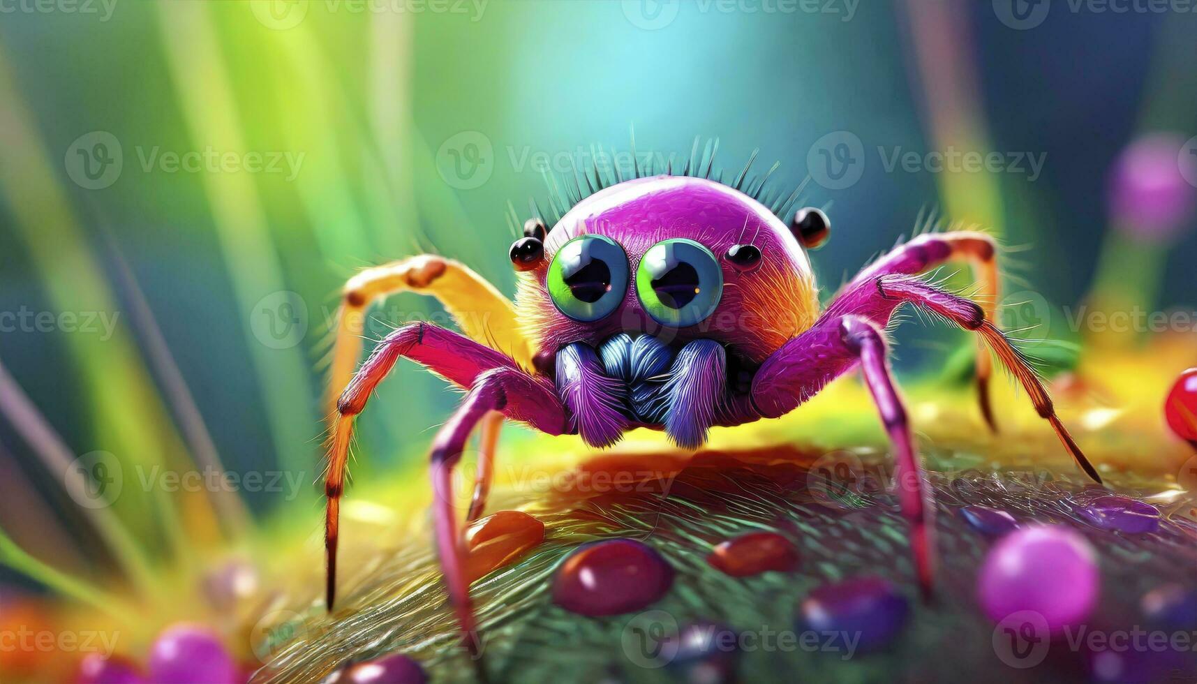 AI generated Micro Marvel. A Closeup Macro Photo Capturing the Tiny, Cute, and Adorable Colors of a Spider, Unveiling the Beauty in the Small Wonders of Nature.