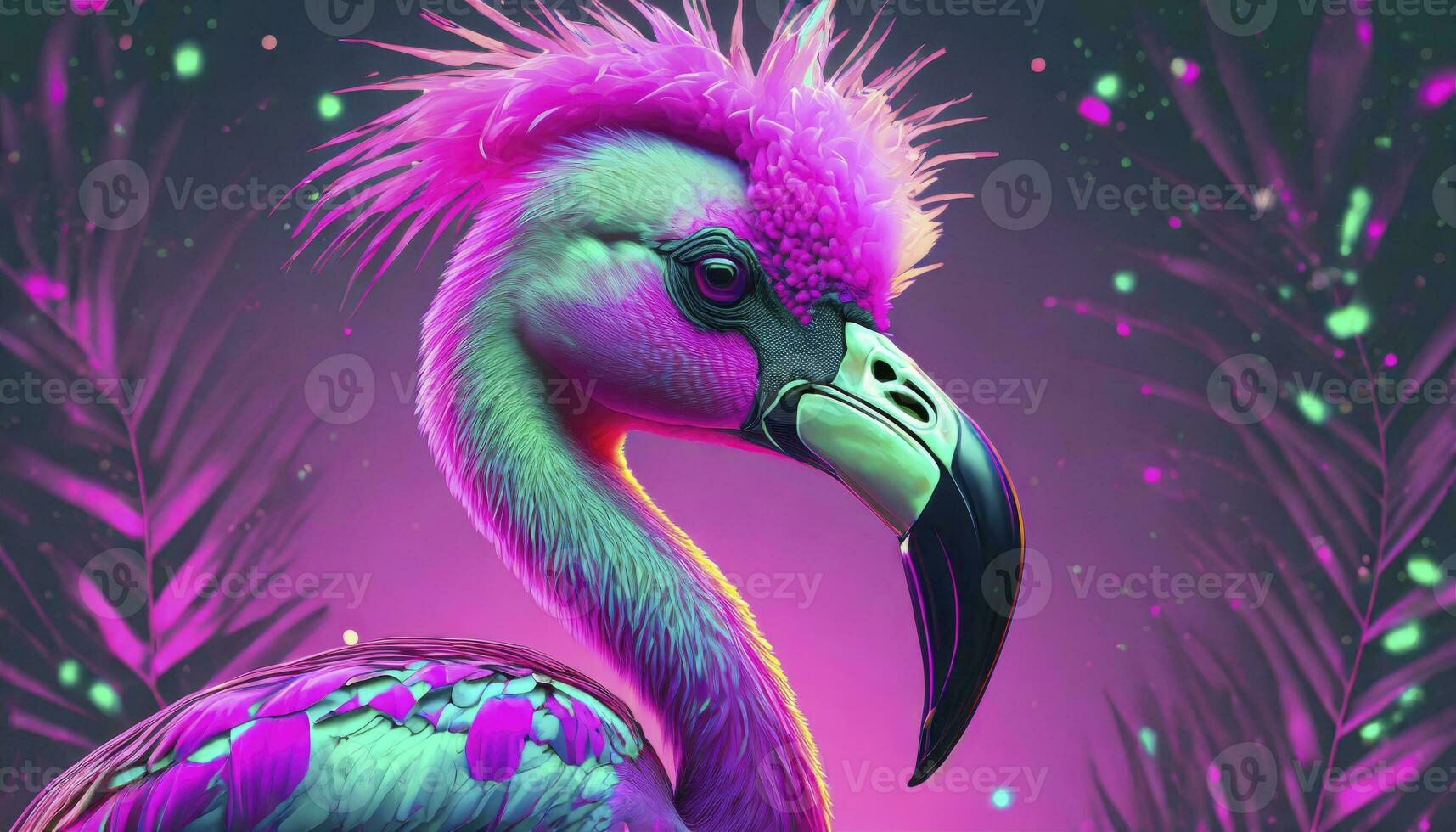 AI generated Feathered Rebel Punk Rock Flamingo Sporting a Stylish Mohawk, Redefining Avian Coolness with Attitude and Flair. photo