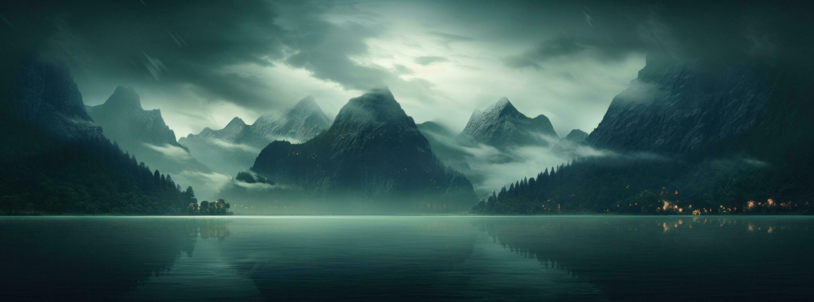 AI generated this is an abstract lake in an environment with mountains photo