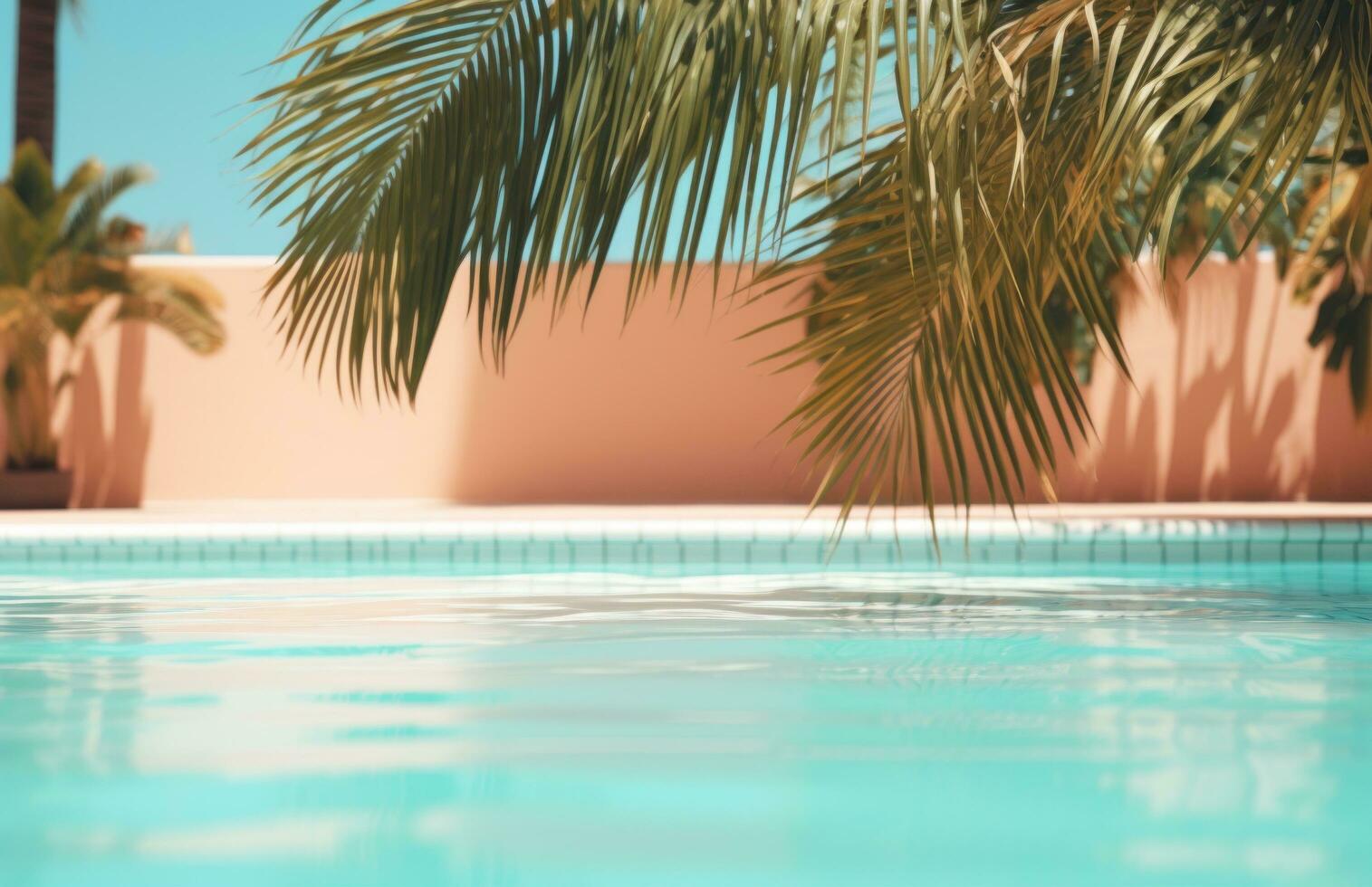 AI generated swimming pool with palms photo