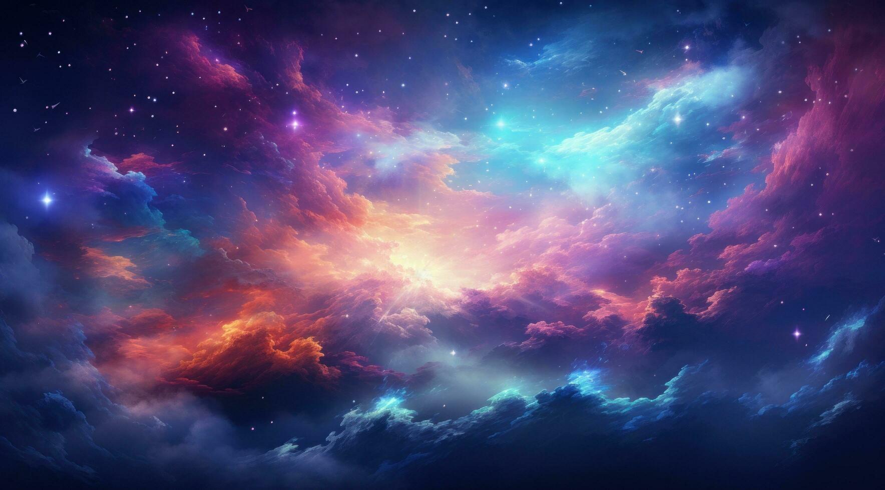 AI generated space starscape clouds and stars in pink, purple, blue photo