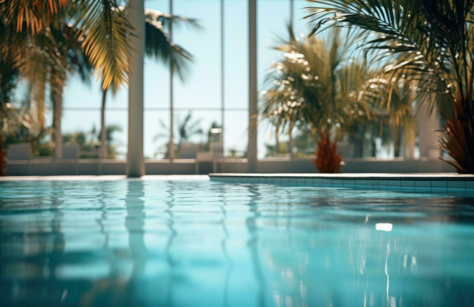 AI generated swimming pool with palms photo