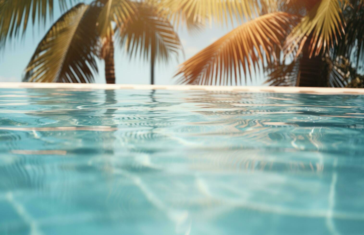 AI generated swimming pool with palms photo