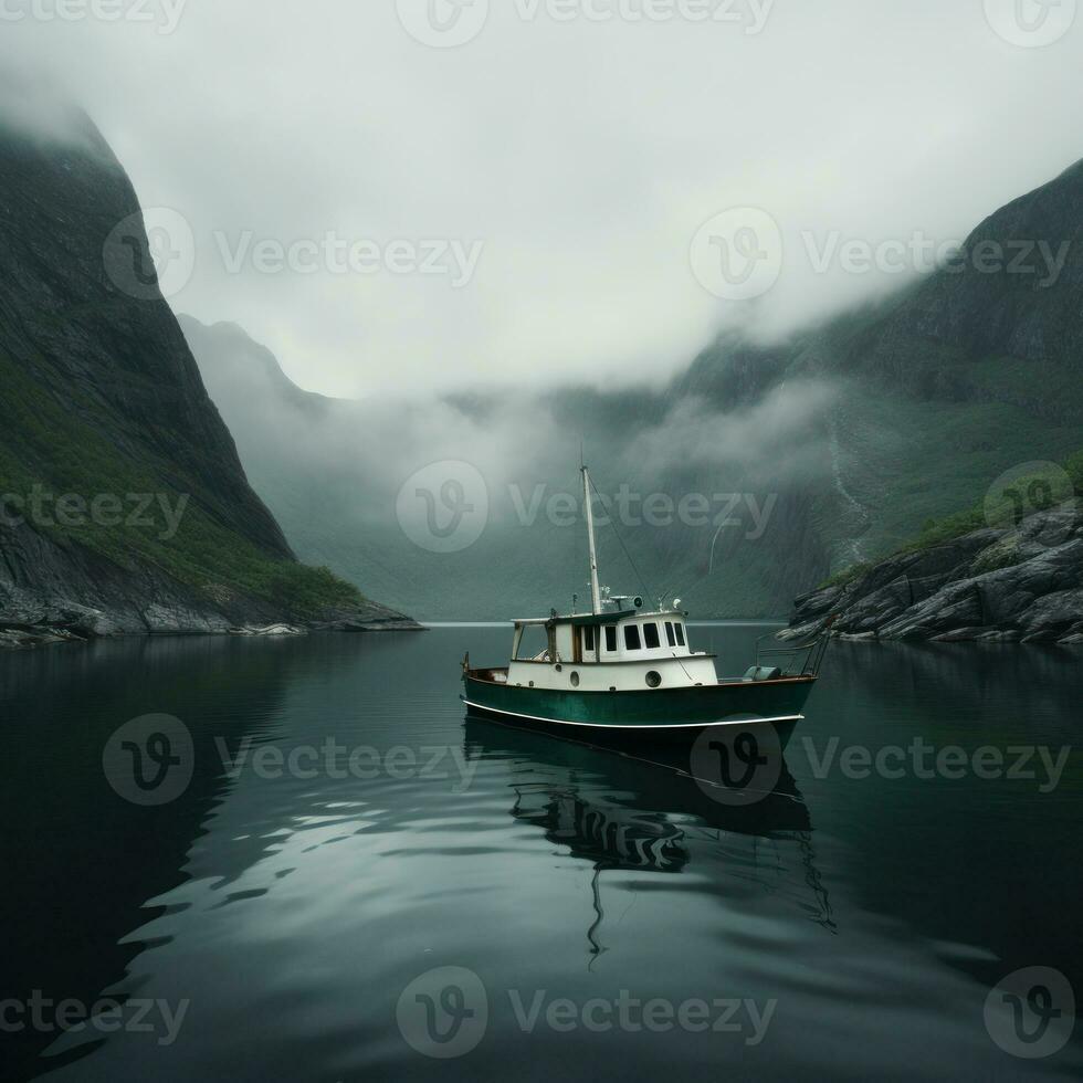 AI Generated a boat floating on the green water on the western coast photo