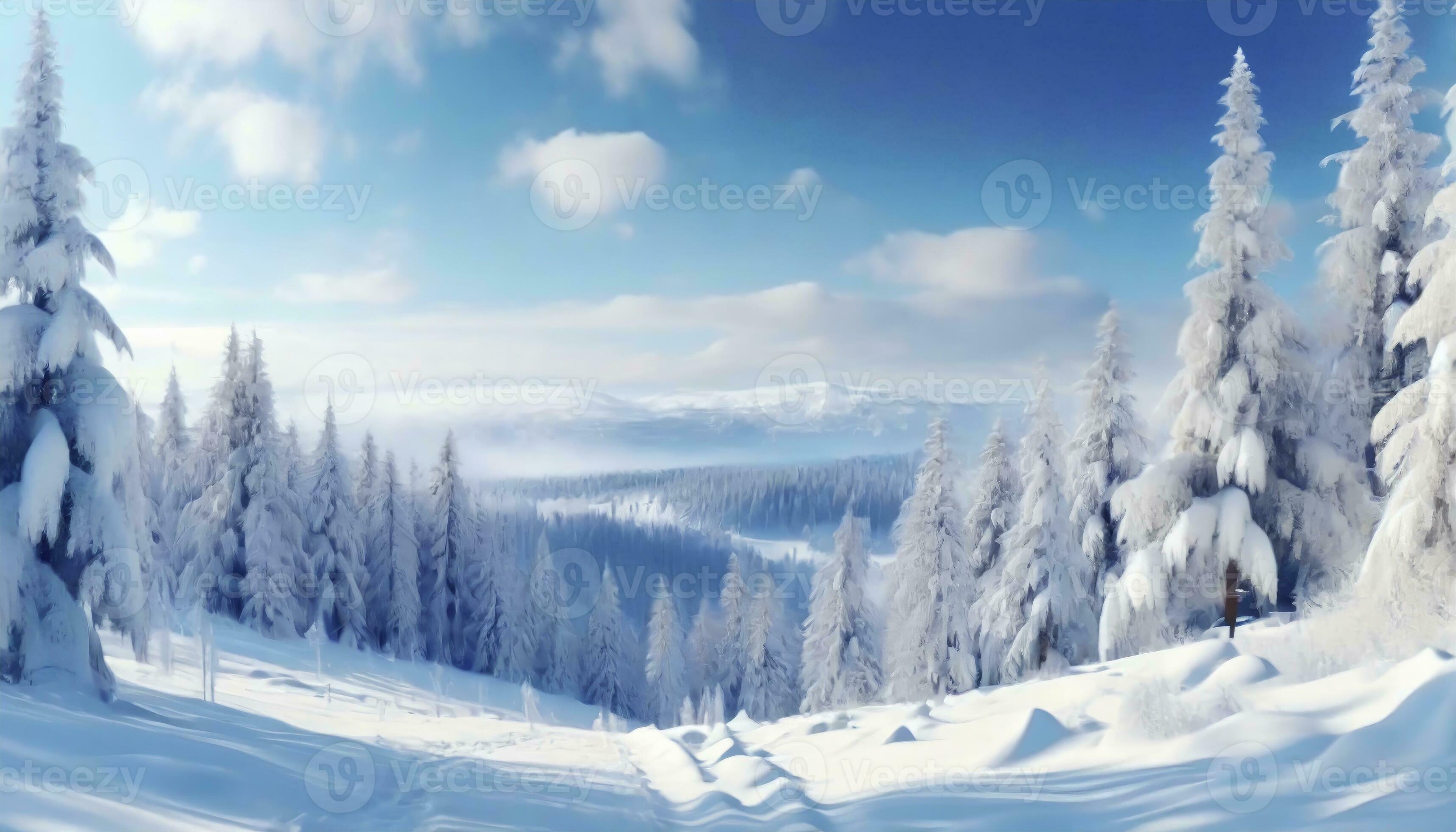 AI generated Wonderland Panorama. A Stunning View of Snowy Landscape in