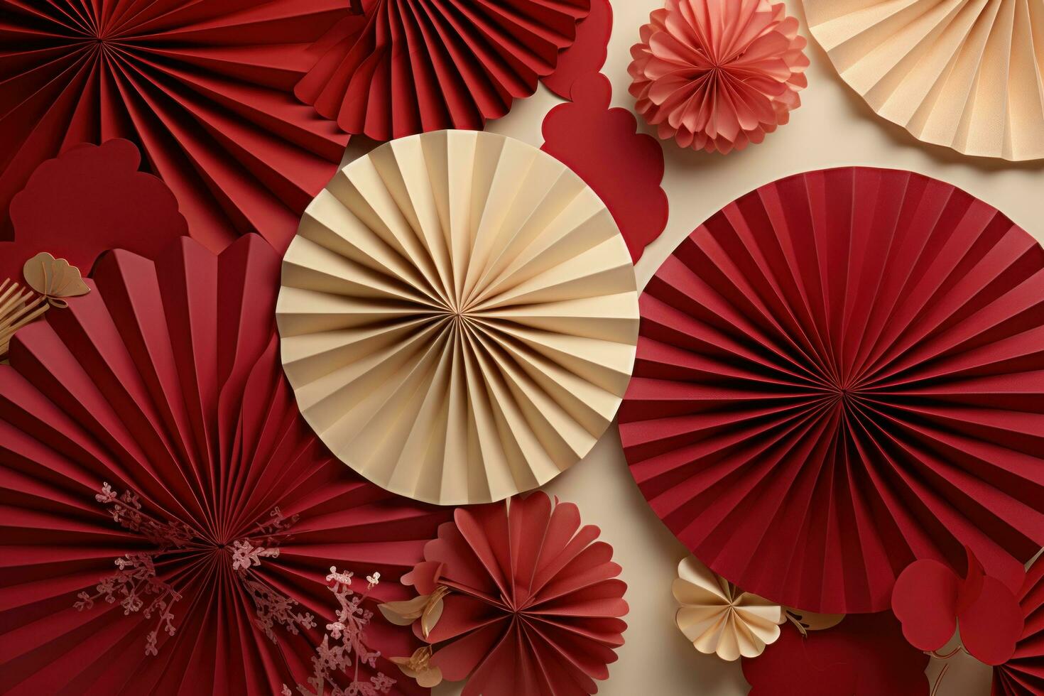 AI generated an animated origami paper fan and some red paper kimono photo