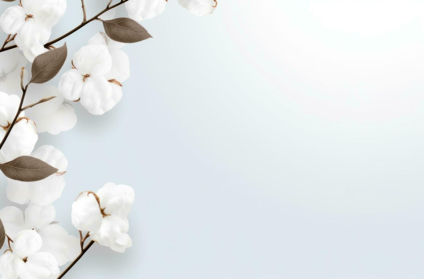 AI generated a white white frame with white cotton branches photo