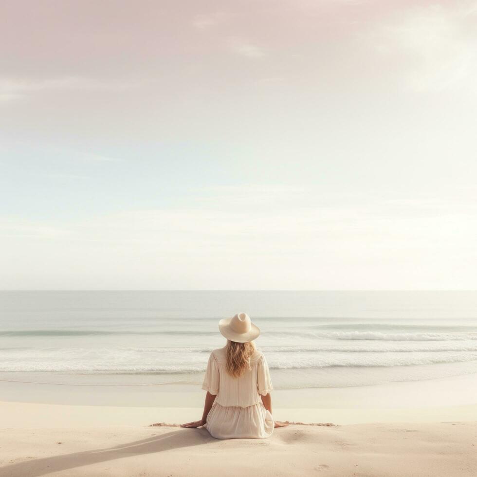 AI generated a woman sits on the beach watching the ocean, photo