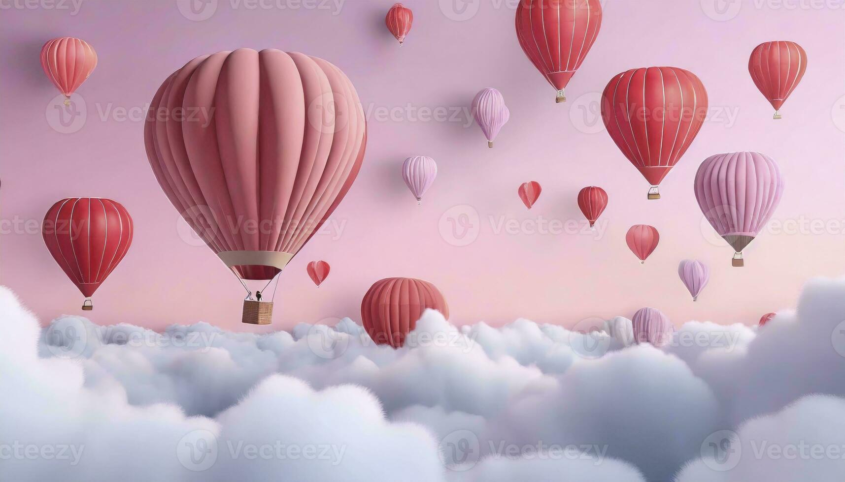 AI generated Skyward Sojourn. Hot Air Balloons Serenely Floating Above the Clouds, Embarking on a Dreamlike Journey Through the Azure Skies. photo