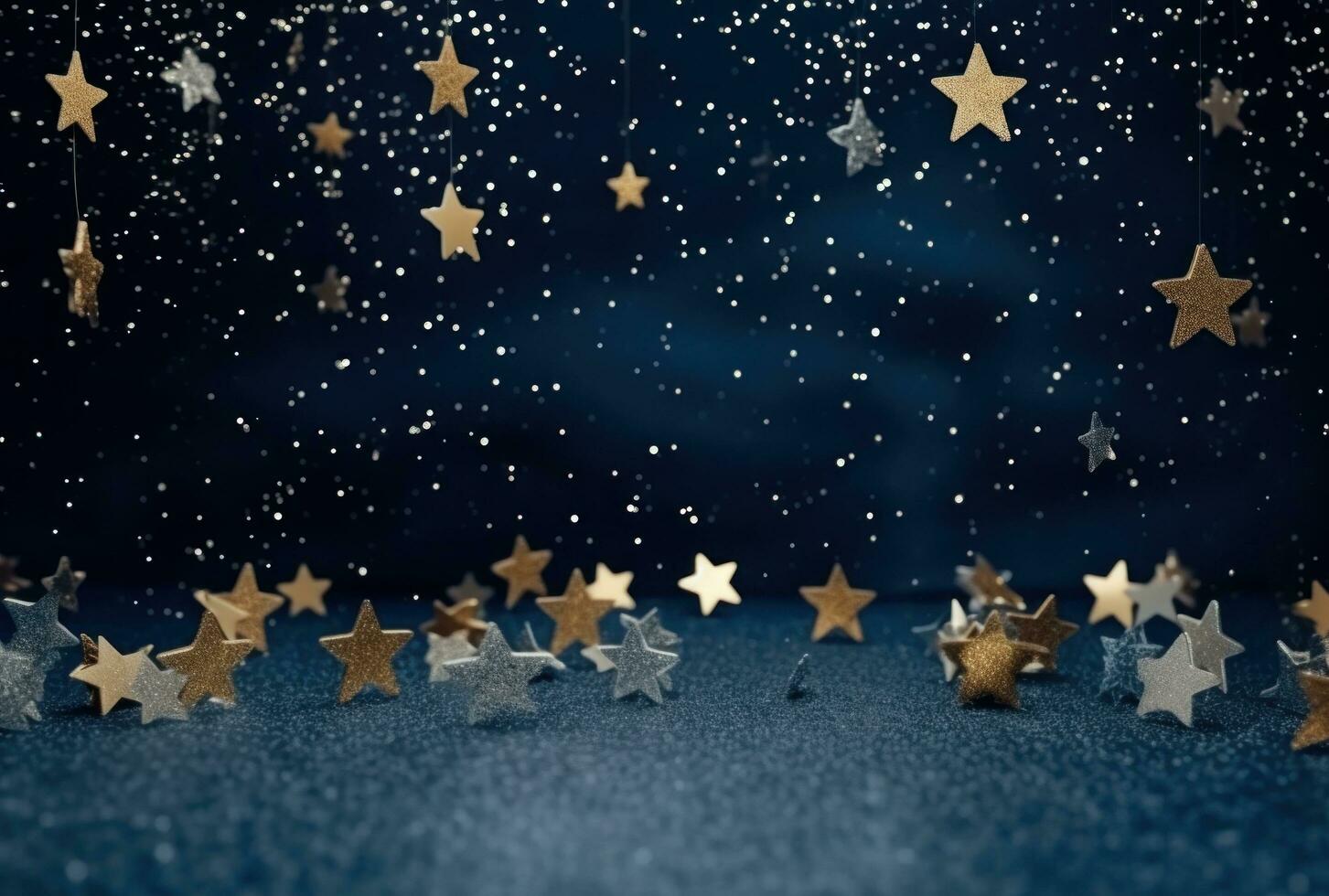 AI generated christmas background with golden stars and decorations christmas photo