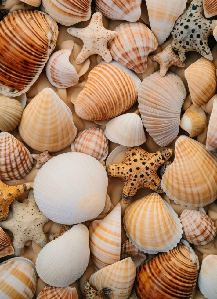 AI generated an image of a large group of sea shells photo