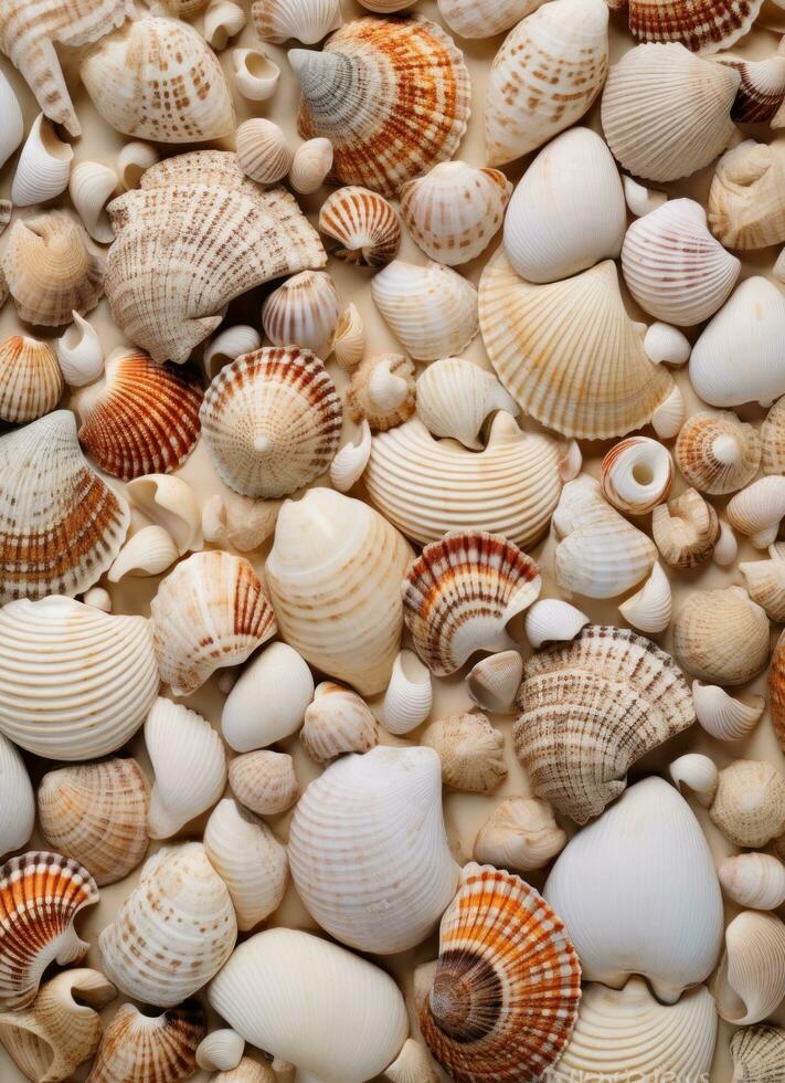 AI generated an image of a large group of sea shells photo