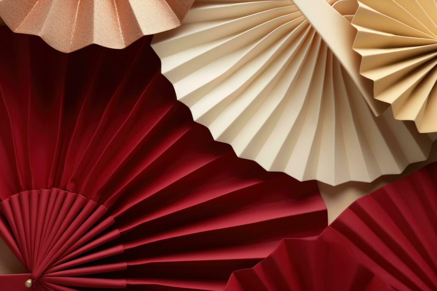 ai generado un animado origami papel ventilador y algunos rojo papel kimono foto