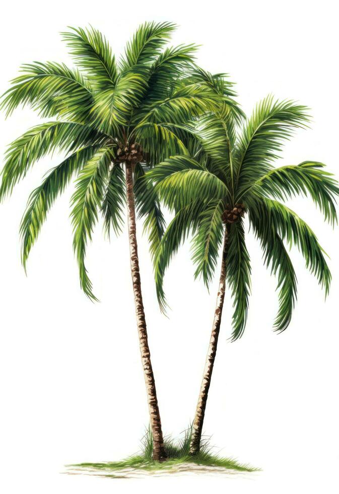 AI generated three lone palm trees are placed together, with linterna and white background photo
