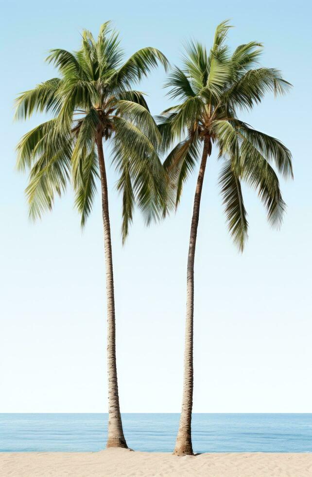 AI generated three lone palm trees are placed together, with linterna and white background photo