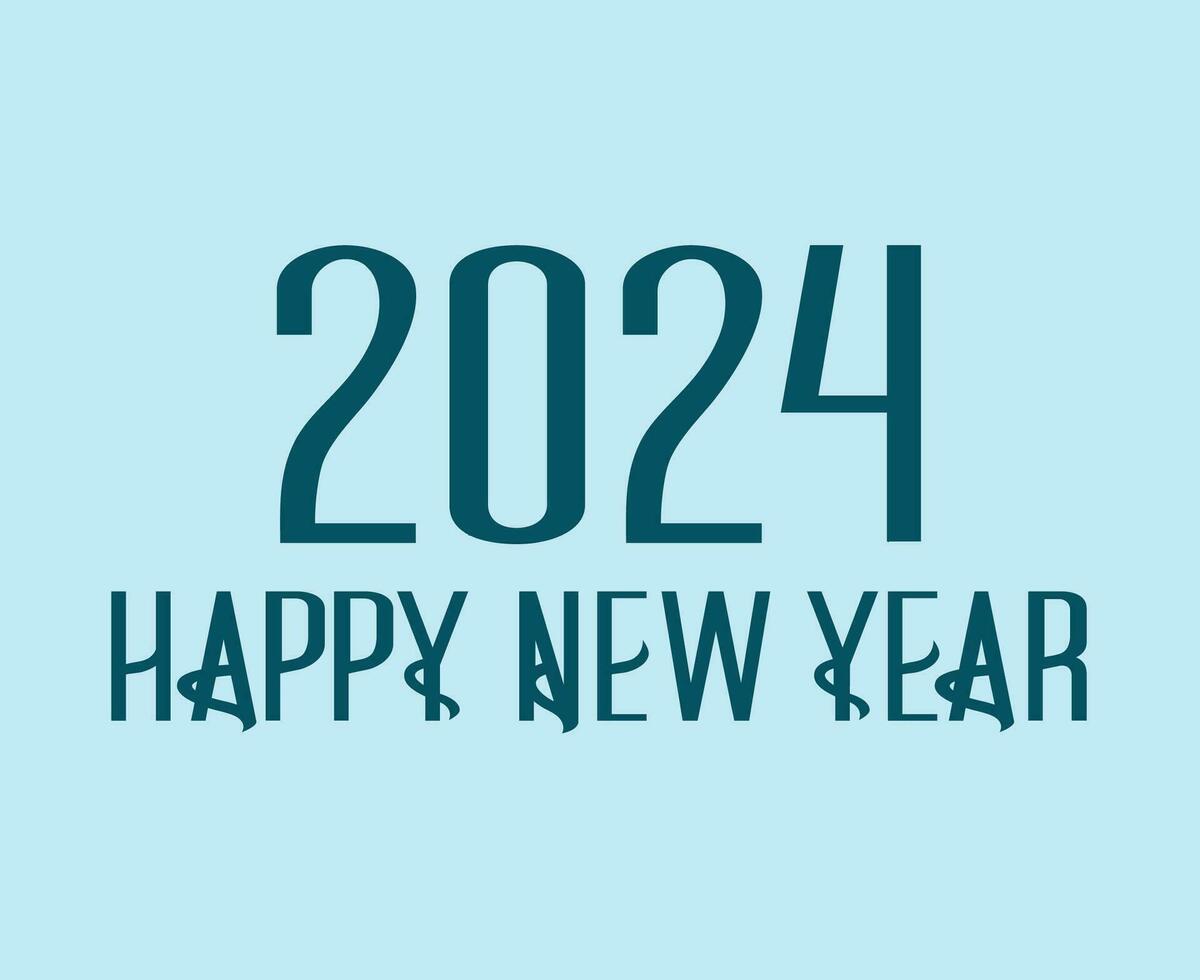 Happy New Year 2024 Abstract Blue Graphic Design Vector Logo Symbol Illustration With Cyan Background