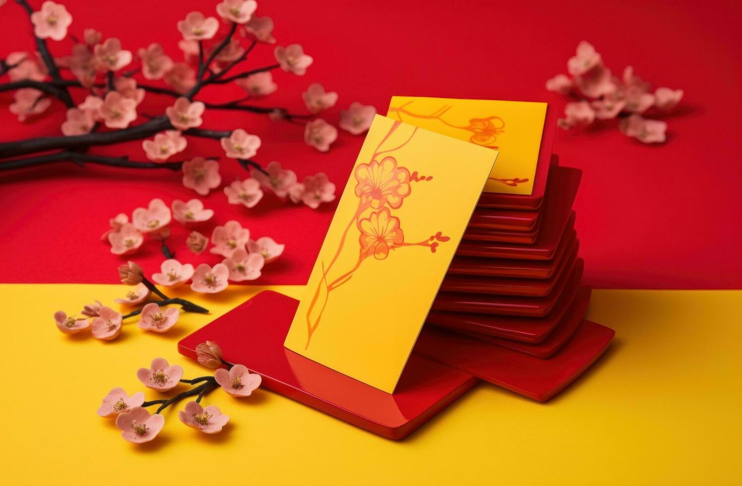 AI generated beautiful money envelope sitting on top of a yellow background red envelope stock footage photo