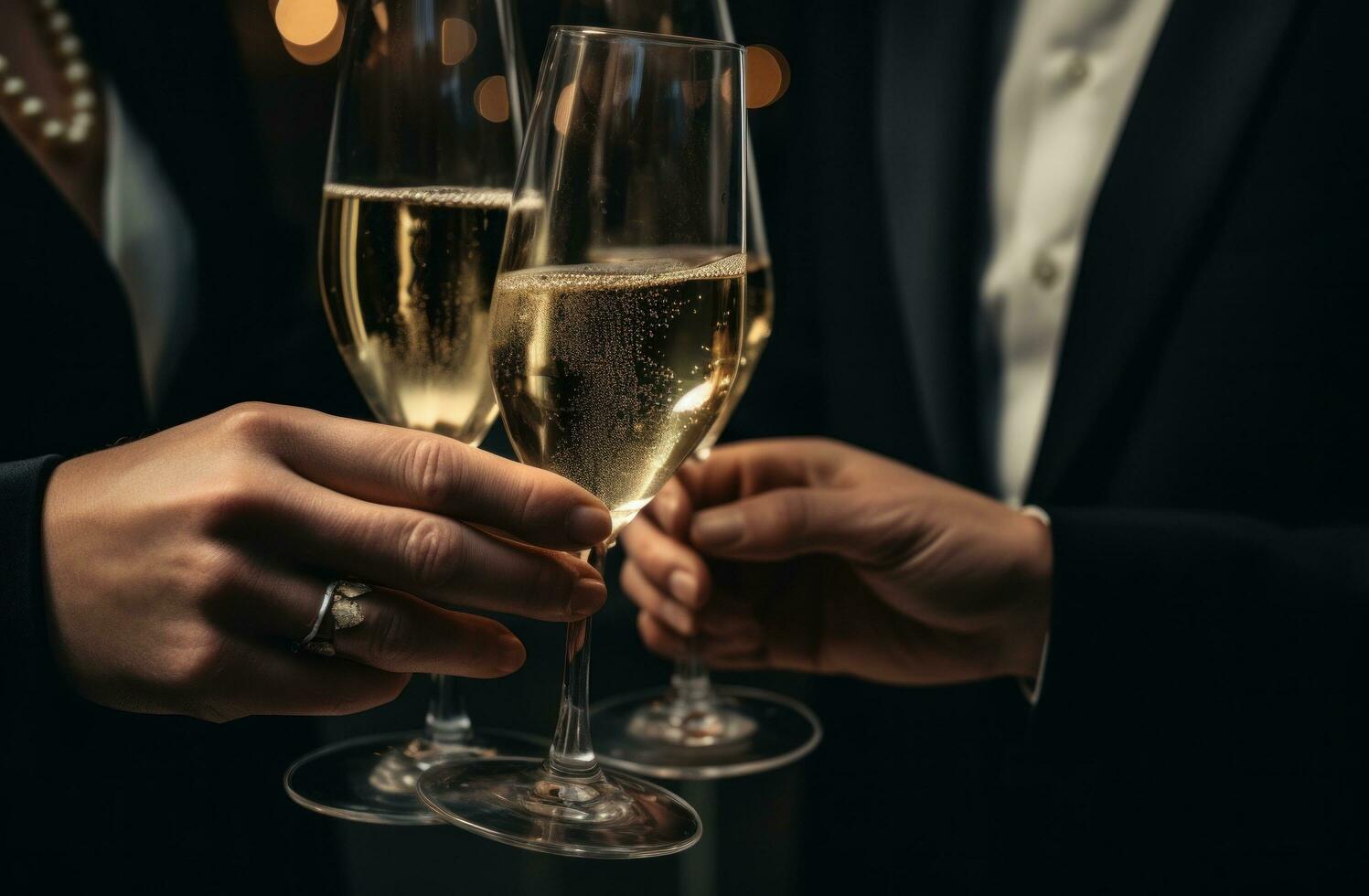 AI generated champagne toasts between two people at an event, photo