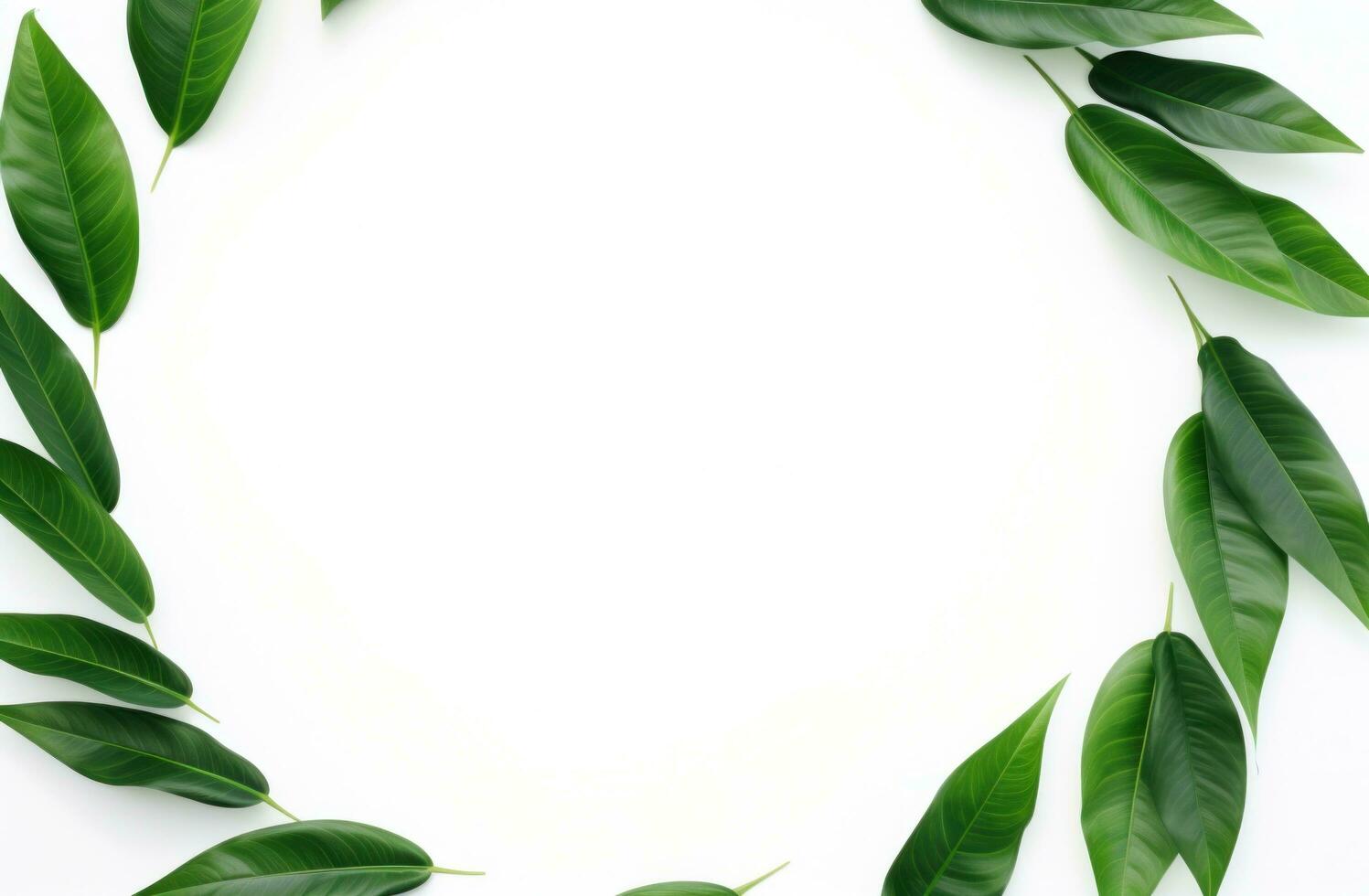 AI generated circular tropical leaves, white background photo
