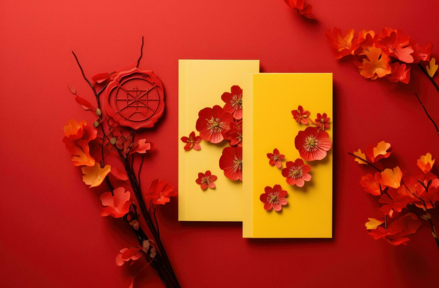 AI generated beautiful money envelope sitting on top of a yellow background red envelope stock footage photo