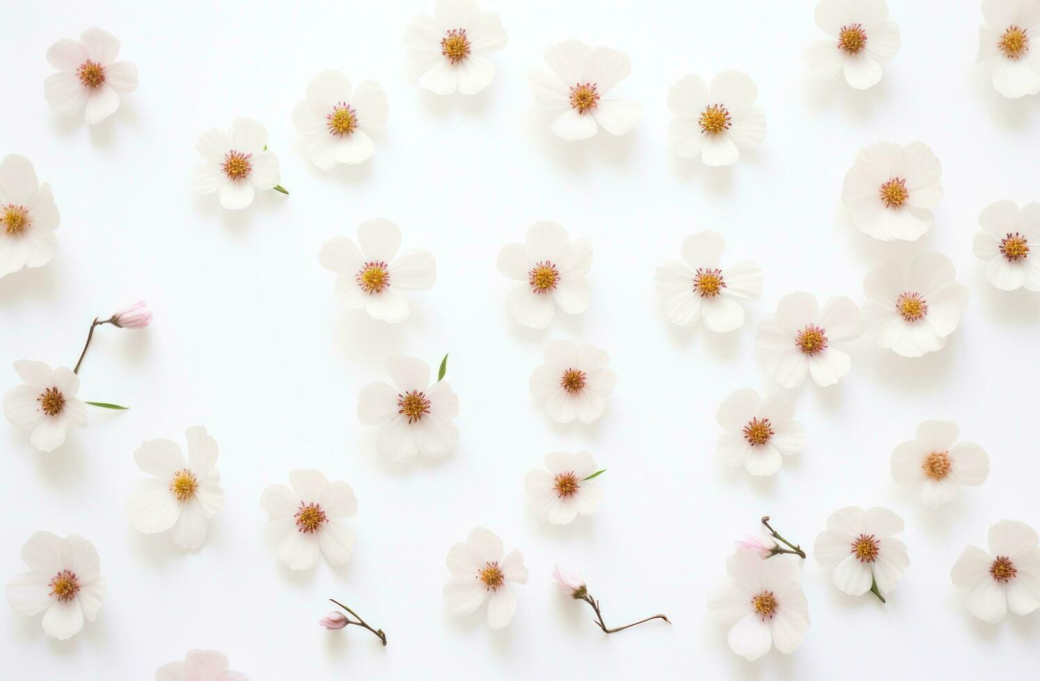 AI generated flowers are arranged on top of a white background photo