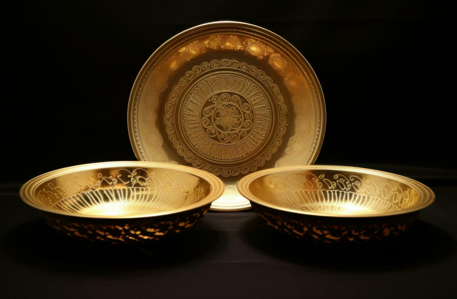 AI generated golden metal dish set photo