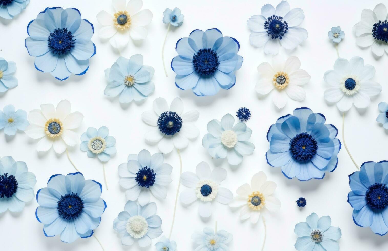 AI generated flowers are arranged on top of a white background photo
