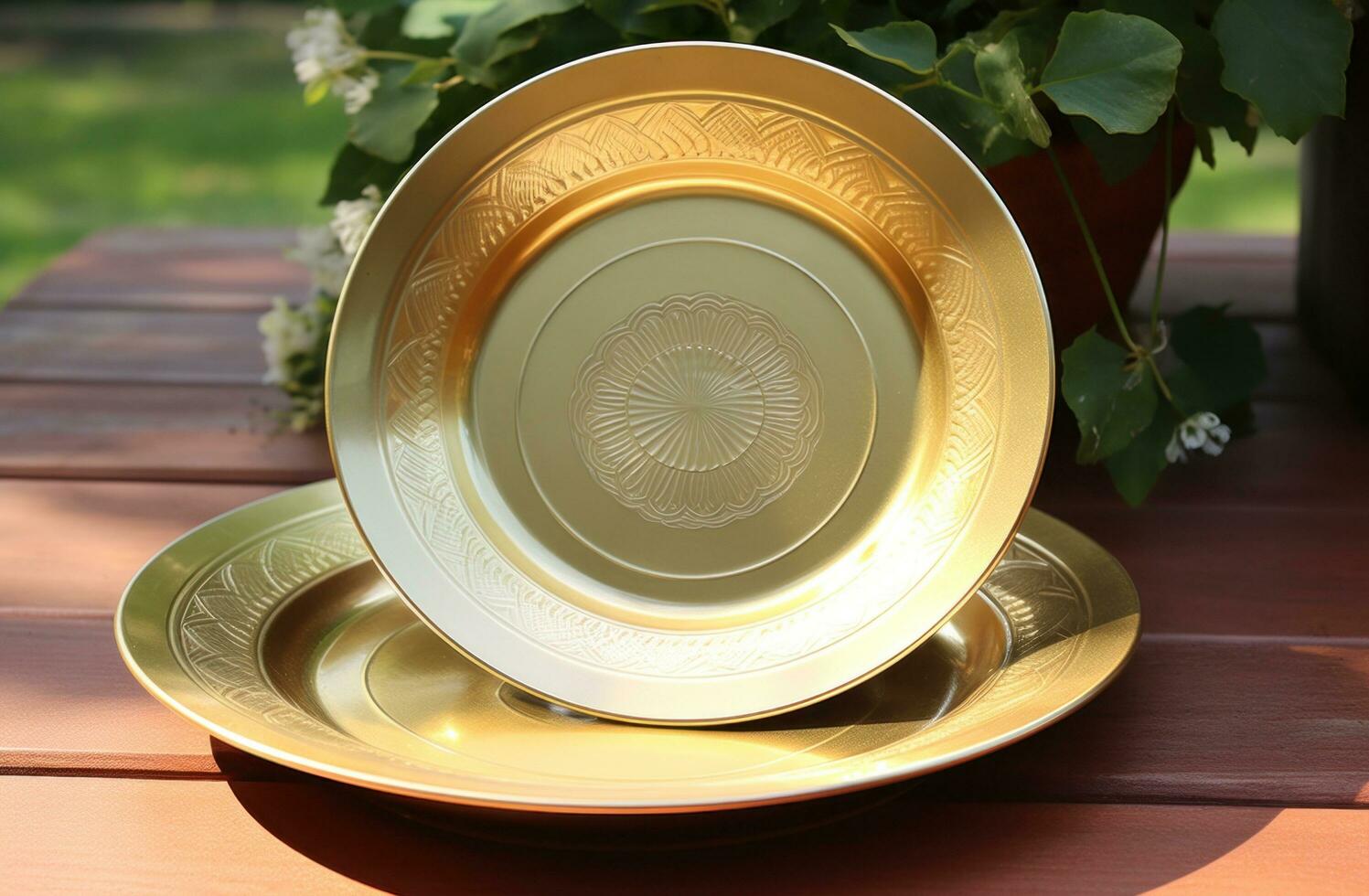 AI generated golden metal dish set photo
