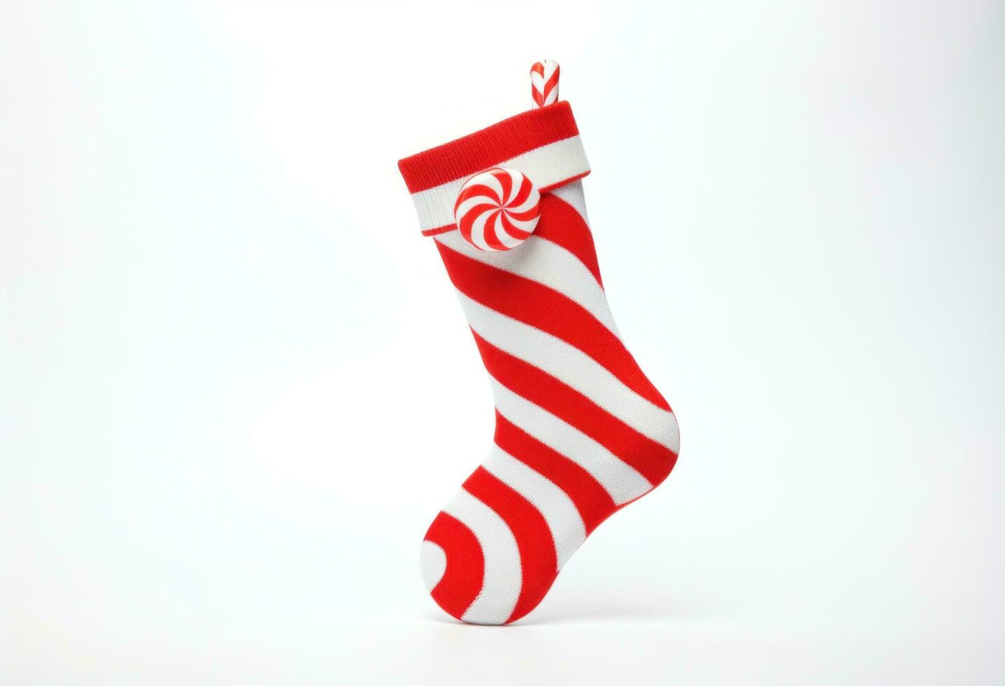 AI generated christmas sock isolated on white with candy canes, photo