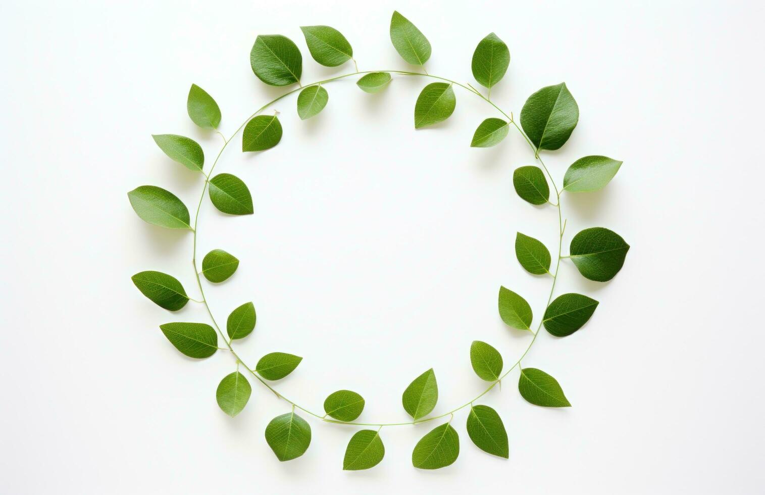 AI generated fresh green green leaves on a white surface, photo
