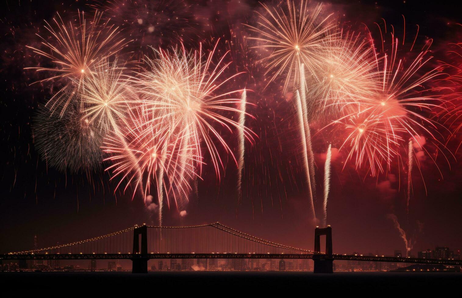 AI generated fireworks are celebrating the new year around the world, photo