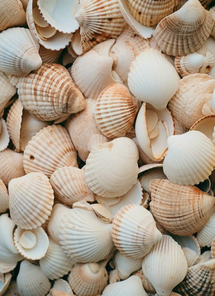 ai generado un imagen de un grande grupo de mar conchas foto