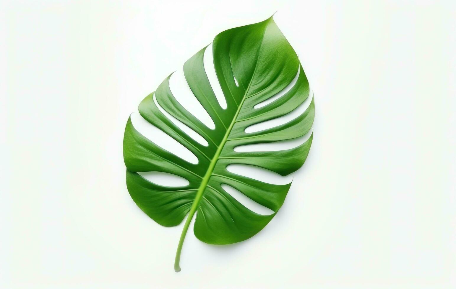 AI generated green monstera leaf isolated on white background, photo