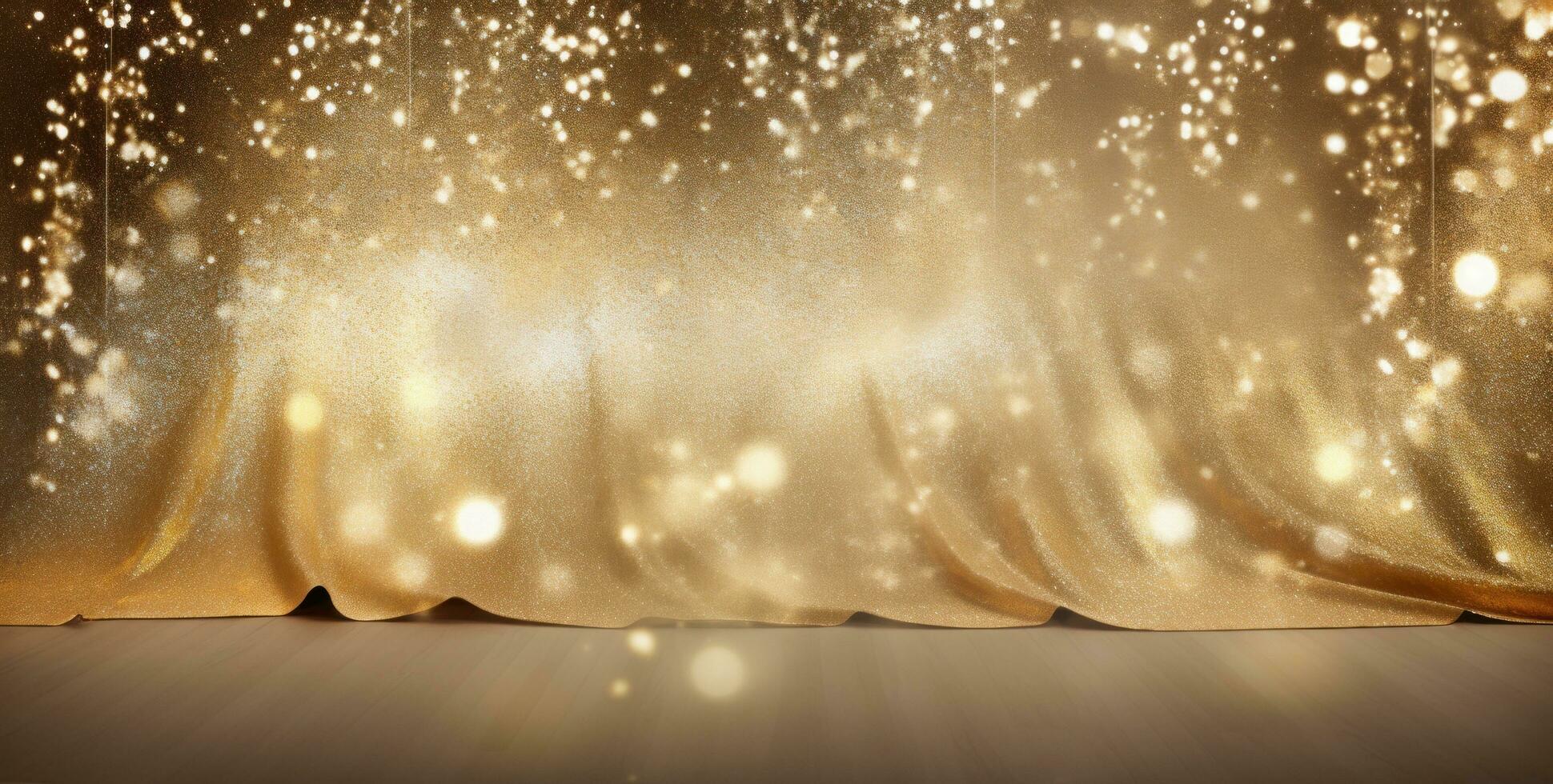 AI generated golden sparkle shine background with lights, photo