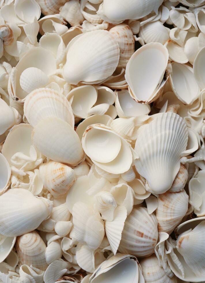 ai generado un imagen de un grande grupo de mar conchas foto