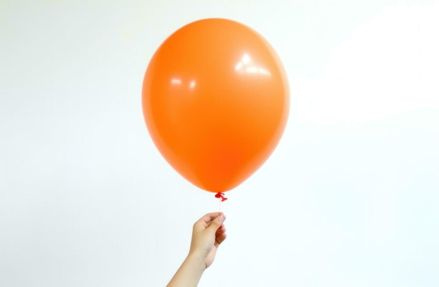 AI generated person holding on to orange balloon party. photo