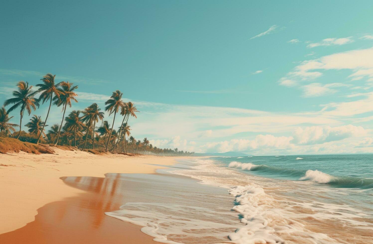 AI generated a view of a beach and palm trees photo
