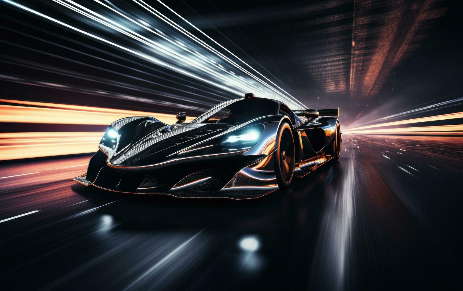 AI generated an image of a racing car at night in an empty race track, photo