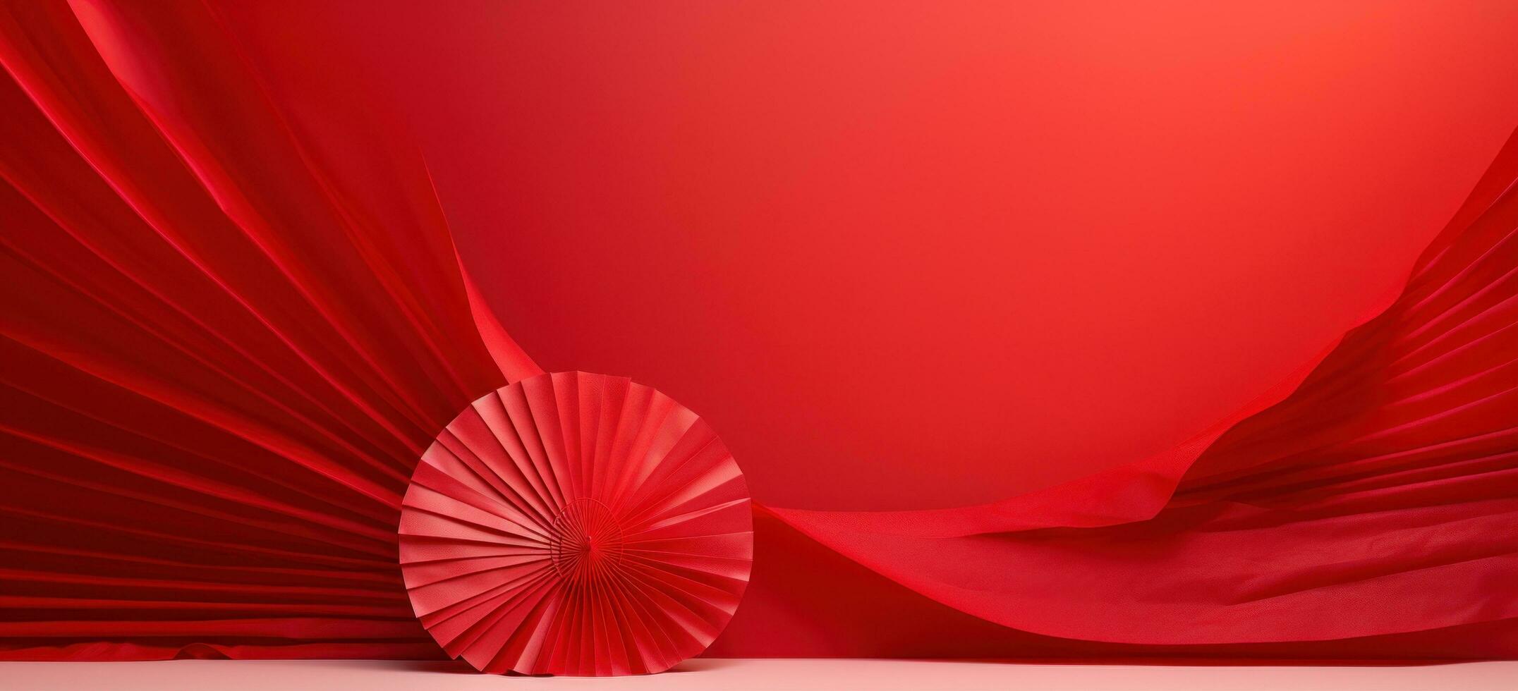 AI generated red decorative paper fan on a table, photo