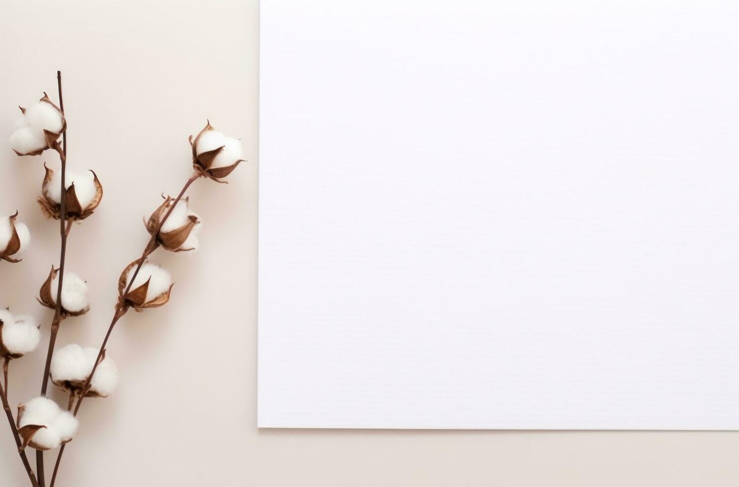 AI generated some white paper and a branch of cotton photo