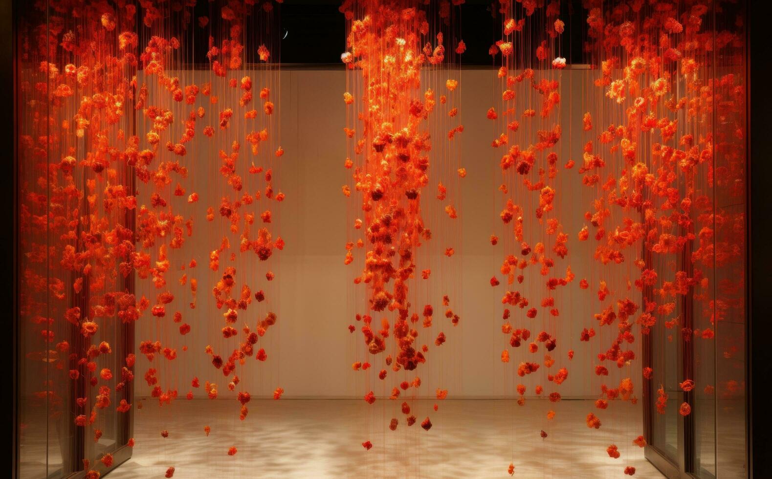 AI generated red lanterns hanging on an open door photo